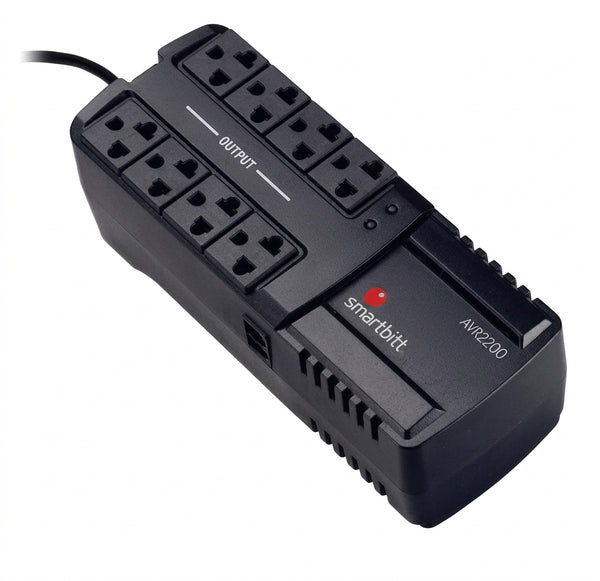 Regulador SMARTBITT SBAVR2200, 2200 VA, 1100 W, 8 contactos, Negro