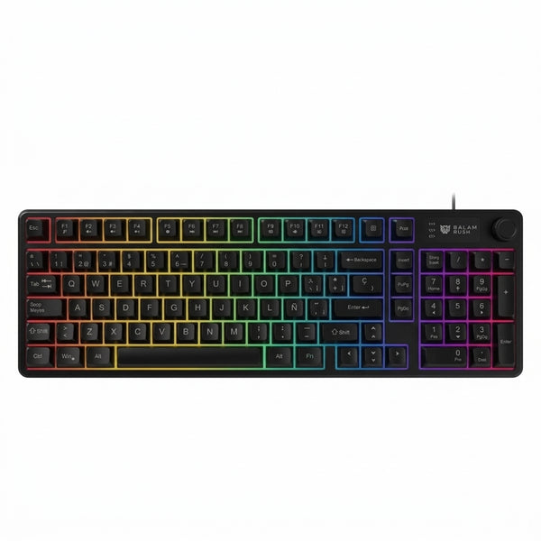 Teclado Balam Rush BR-945820 BALRAK PRO KG490 Alámbrico, 98 Teclas + Perilla, Retroiluminación, Antighosting, USB-C, Negro