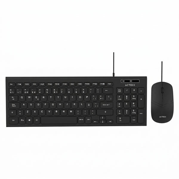 Kit Teclado y Mouse Acteck AC-945936, Alámbrico, Negro