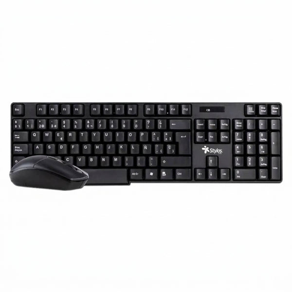 Kit Teclado y Mouse Stylos STPKTM3B Inalámbrico, USB Nano, Negro