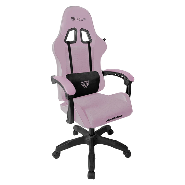 SILLA GAMING BALAM RUSH(BR-944489)POWER RUSH V2,PU+TELA,INC. 120°,HASTA 120KG,REPOSABRAZOS FIJO,NEG-ROSA
