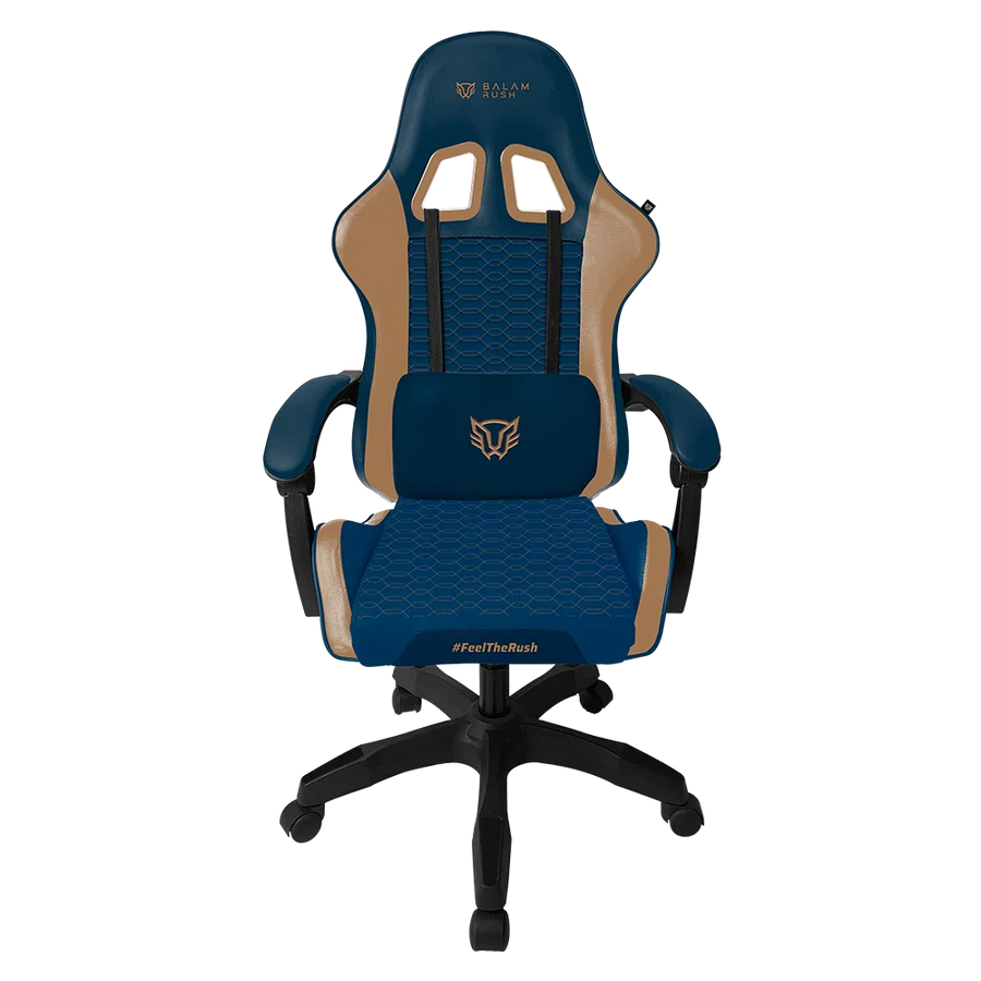 SILLA GAMING BALAM RUSH(BR-944496)POWER RUSH V2,PU+TELA,INC. 120°,HASTA 120KG,REPOSABRAZOS FIJO,AZUL-CAMEL
