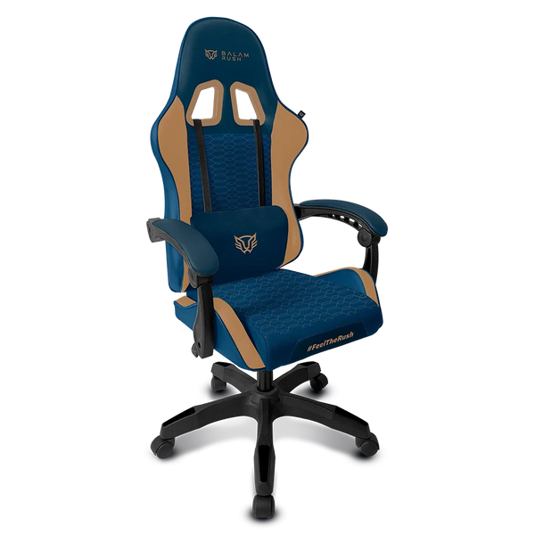 SILLA GAMING BALAM RUSH(BR-944496)POWER RUSH V2,PU+TELA,INC. 120°,HASTA 120KG,REPOSABRAZOS FIJO,AZUL-CAMEL