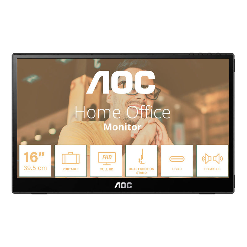 PC Gamer Monitor Portatil Led Aoc 16T20 / Color Negro / Panel Ips 15.6 / Usb-C / Aspecto 16:9 / T.D.Respuesta 20Ms / Resolucion 1920 X 1080 / 60 Hz / Contraste 50M:1 / Brillo 230 Cd/M2 / 3 A?Os De Garantia - Invictus PC Mexico