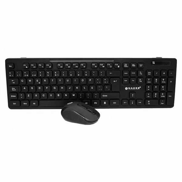Kit Teclado y Mouse Naceb NA-0123 Inalámbrico RF, 104 Teclas, 1600 DPI, Negro