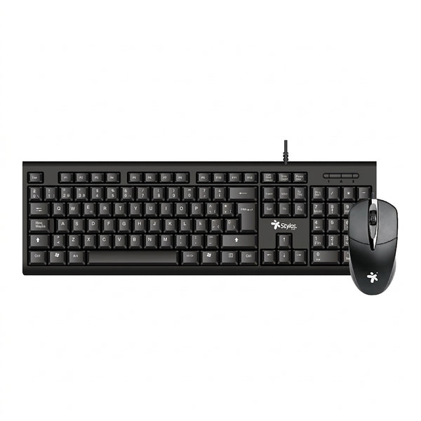 Kit Teclado y Mouse Alámbrico Stylos STPKTM4B, 105 Teclas, Mouse 3 Botones, USB, Negro