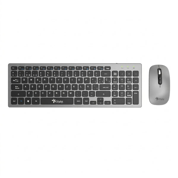 Kit Teclado y Mouse Stylos STPKTM6G Inalámbrico 96 Teclas Mouse 5 Botones 1600DPI, Negro/Gris